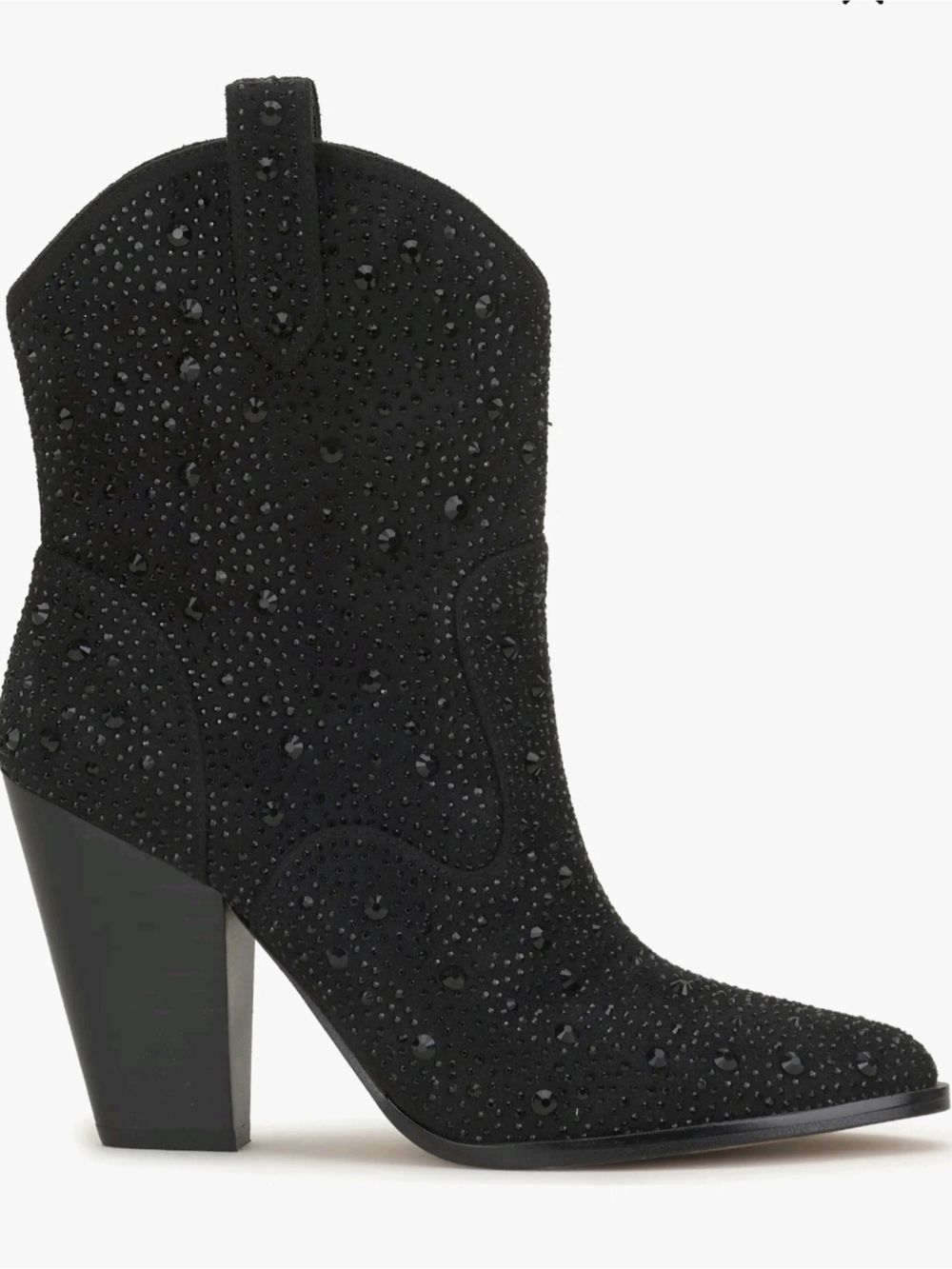 NWT! Jessica Simpson Black Crystal-Studded Suede Western Ankle Bootie
